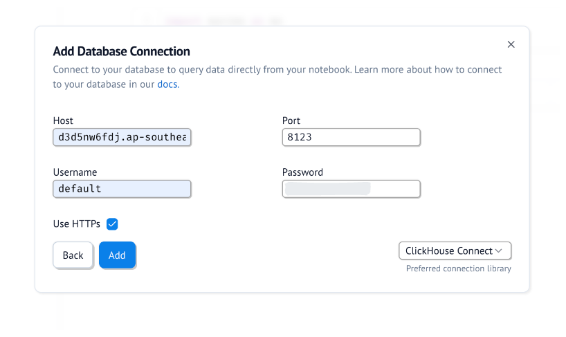 Fill in the database details