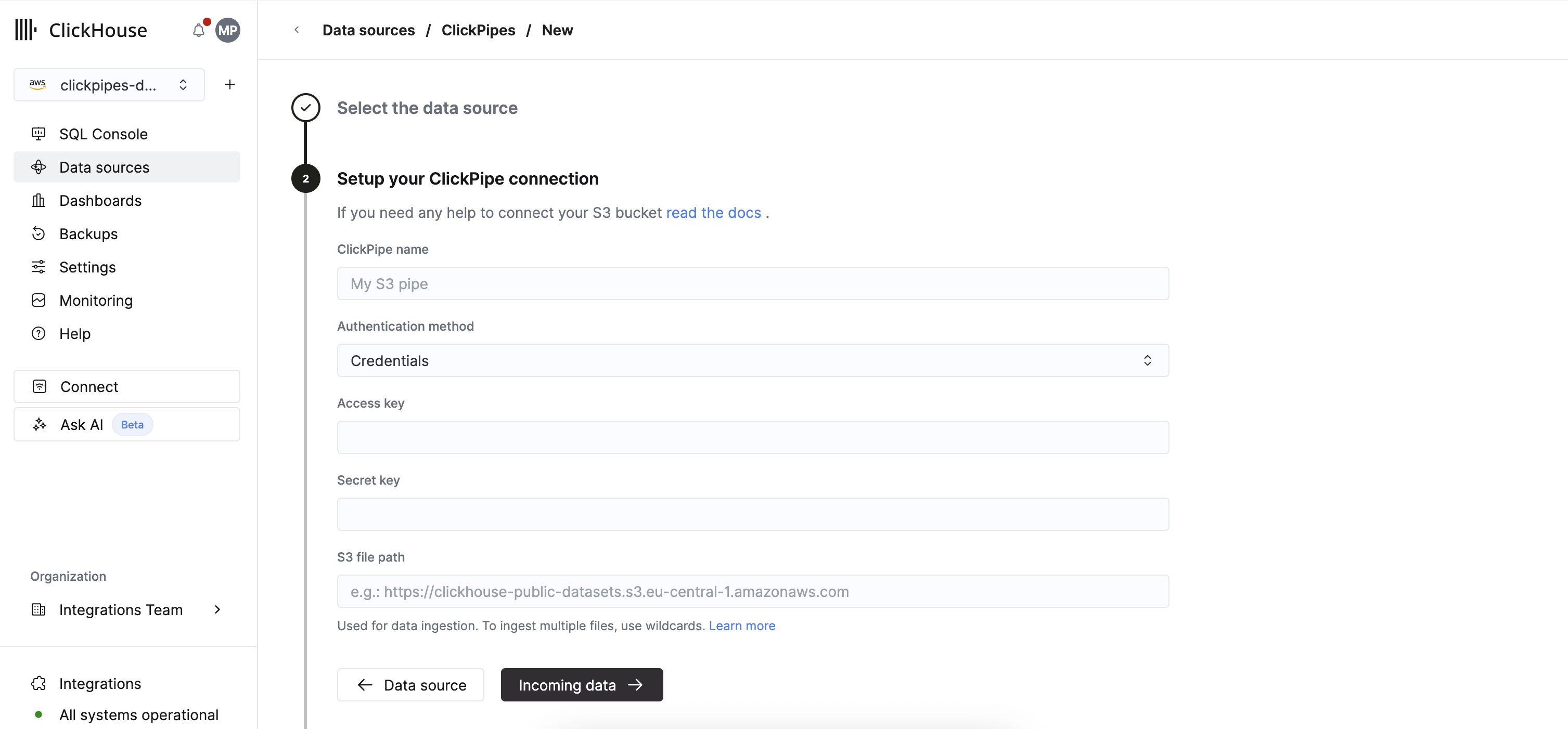 Fill out connection details