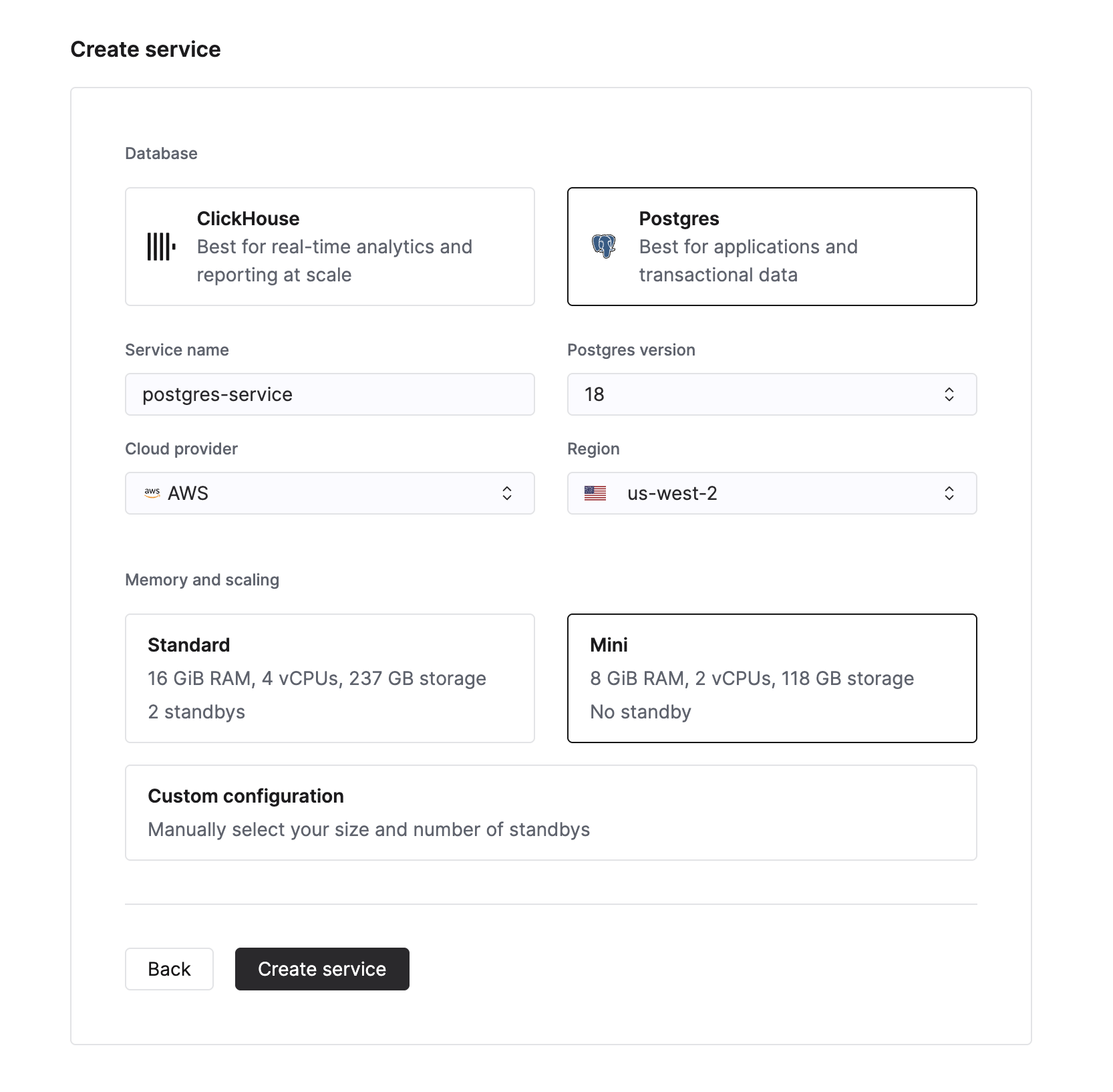 Create a managed Postgres service