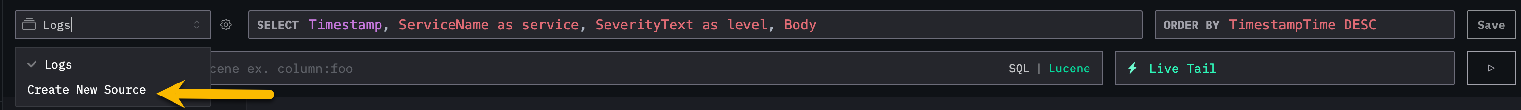 ClickStack create new source