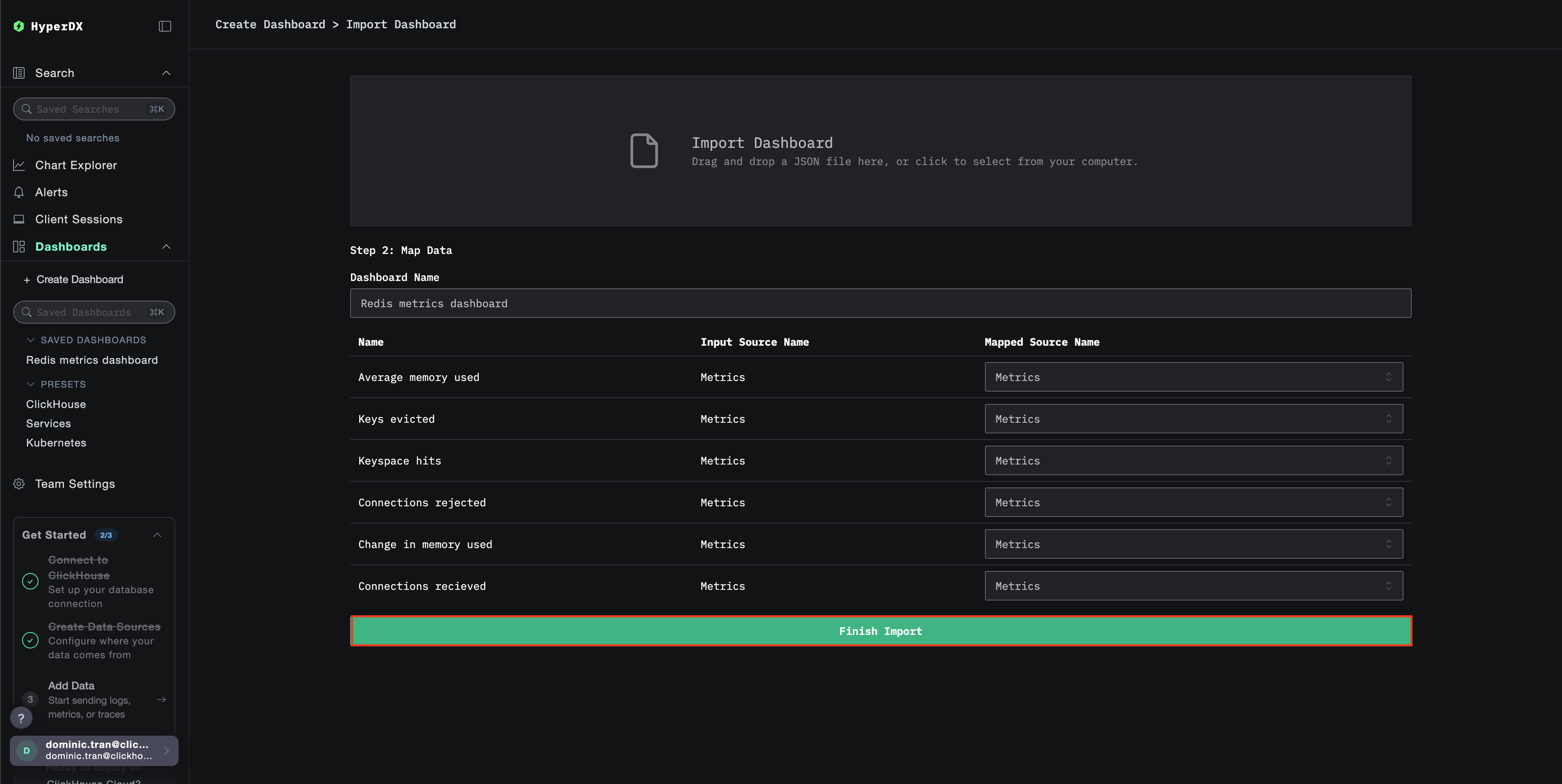 Finish import dialog