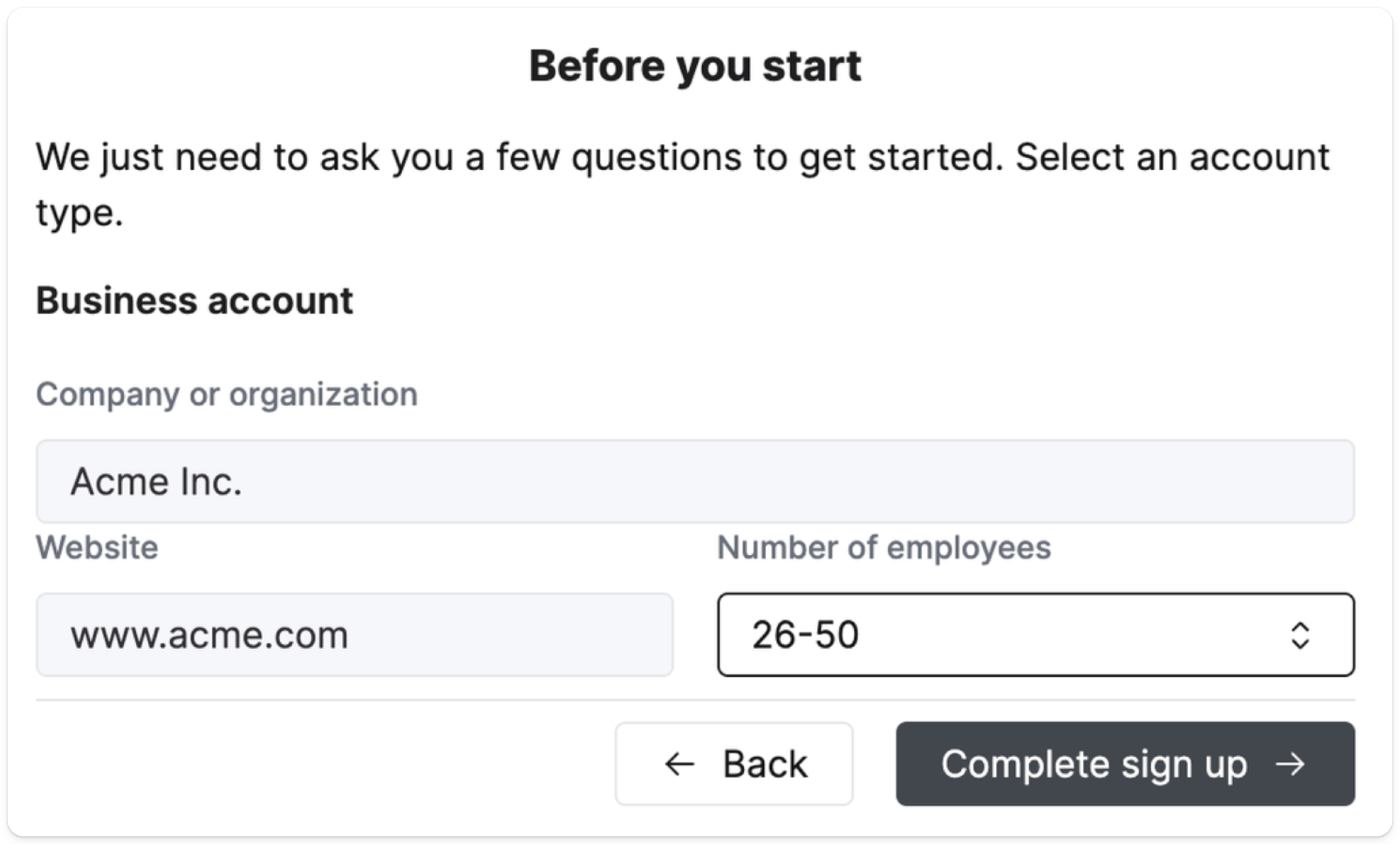 Provide business information