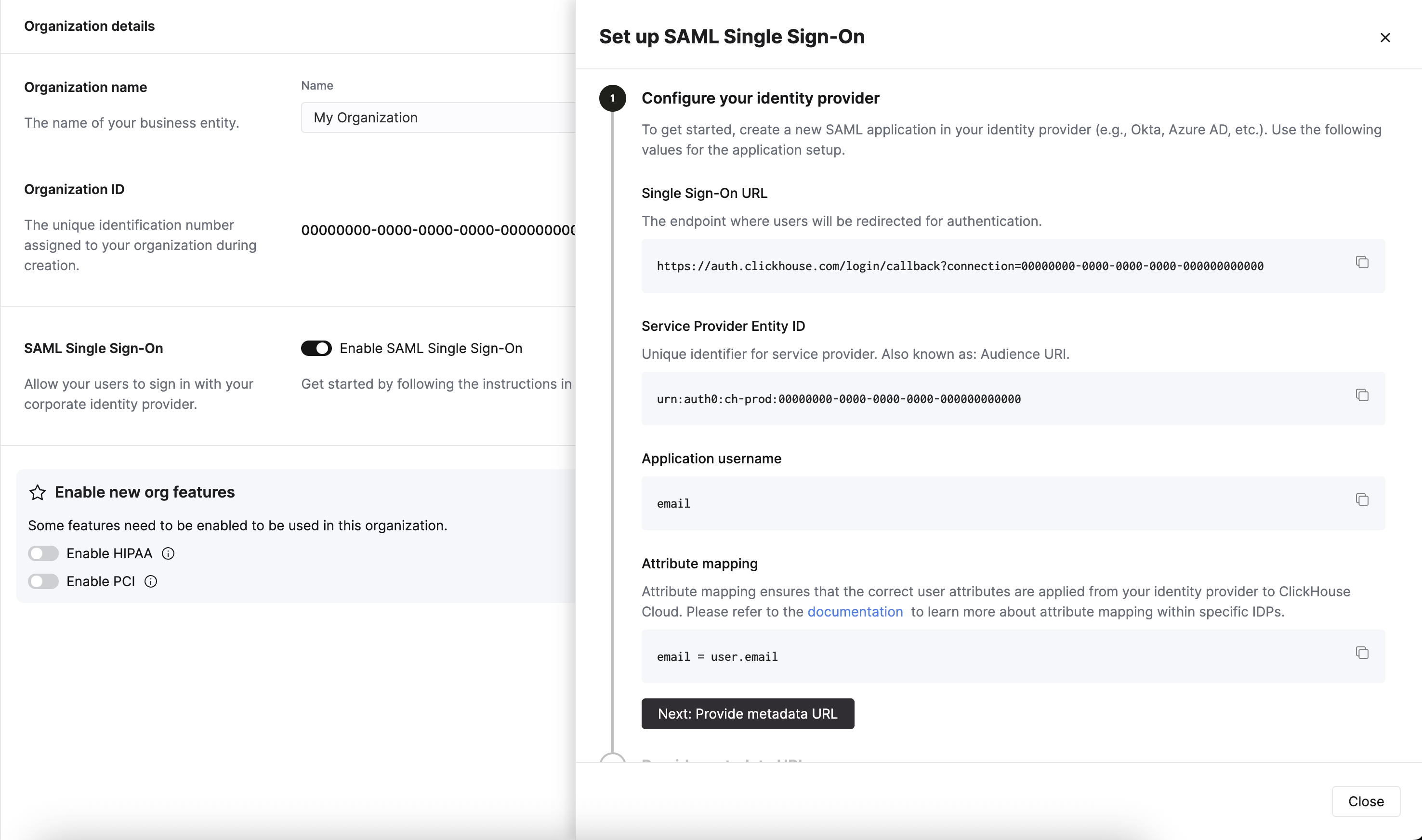 Create identity provider application