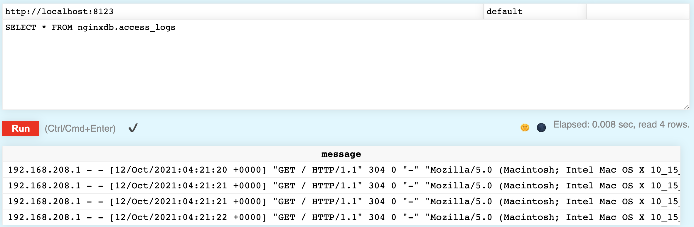 View ClickHouse logs in table format